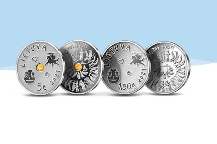 Jūros šventei skirtoje monetoje – gintaro gabalėlis
